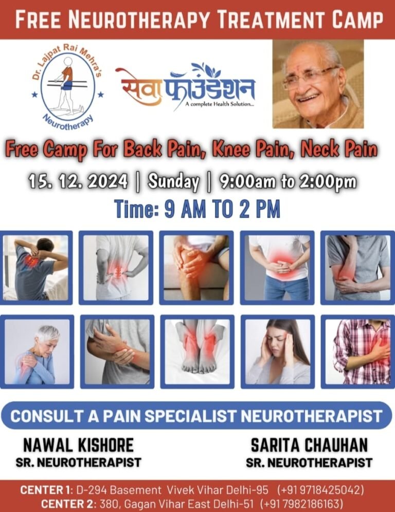 Free Treatment 15.12.2024 | Sunday 9am to 2pmगर्दन दर्द, कमर दर्द, घुटना दर्द, सिर दर्द, जोड़ों में दर्द, पैरों में दर्द